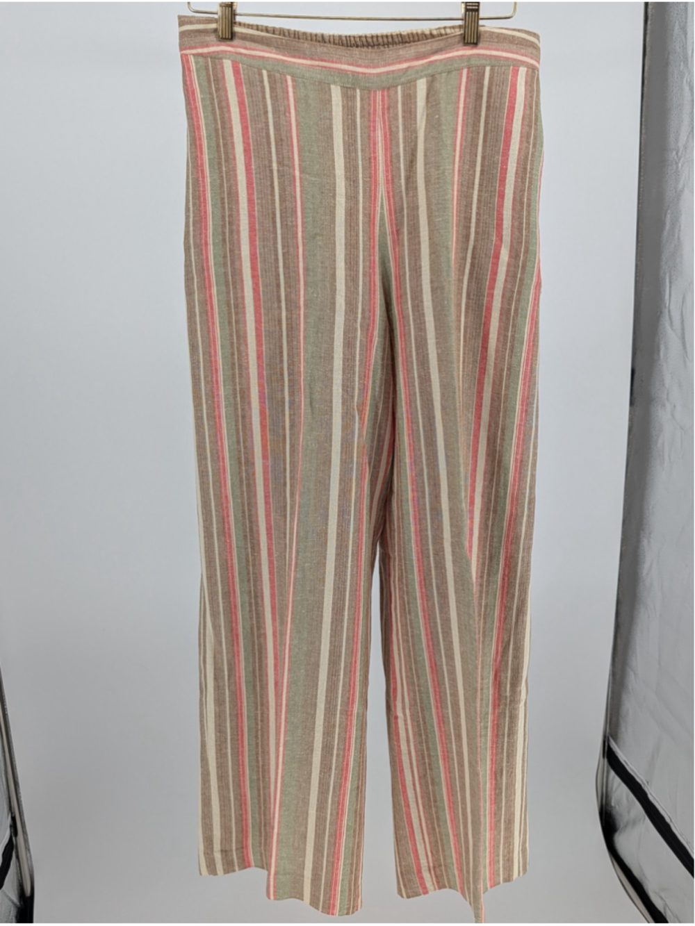 Coldwater Creek Linen Blend Striped Wide Leg Pants M Coastal Pull On